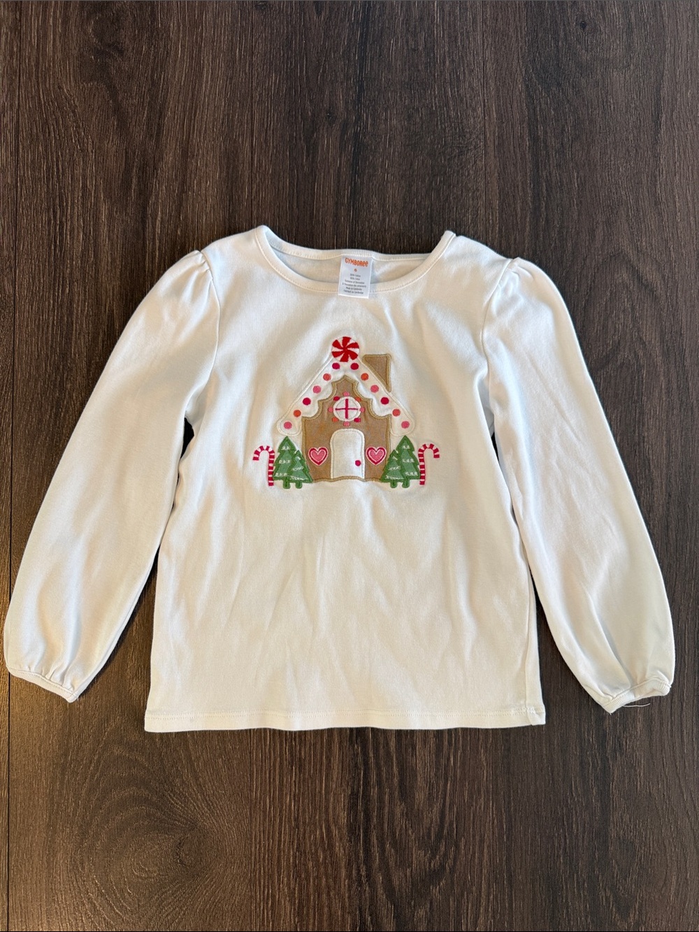 Gymboree White Long-Sleeve Top with Gingerbread House Applique